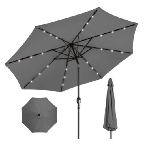 Solar LED Lighted Patio Umbrella w/ Tilt Adjustment, UV-Resistance, 10ft, Gray, Appears New - Lot 343