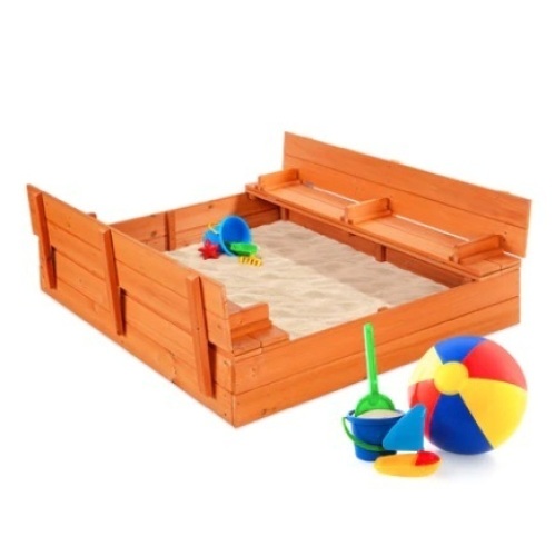 Kids Cedar Sandbox w/ Sand Screen & 2 Benches, 47x47in - Lot 349