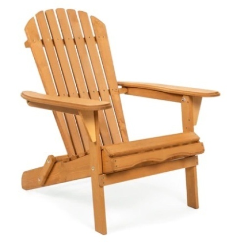 Folding Wooden Adirondack Chair Accent Furniture w/ Natural Finish, Brown - Lot 386