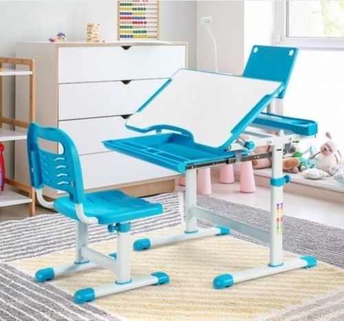 Height Adjustable Kids Study Table And Chair Set With Bookstand, Blue - Lot 388