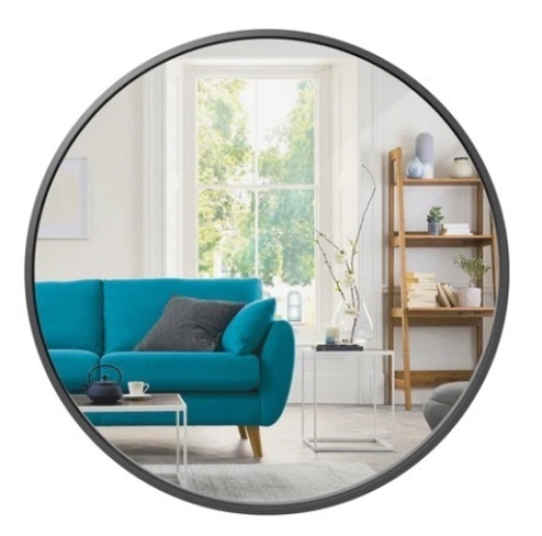 Framed Round Bathroom Vanity Wall Mirror w/ Anti-Blast Film, 36in, Matte Black - Lot 389