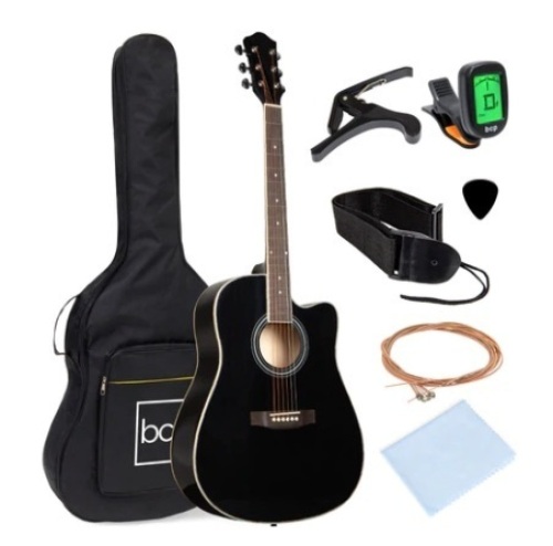 Full Size Beginner Acoustic Guitar Set with Case, Strap & Capo, 41in, Black - Lot 391