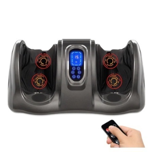 Therapeutic Foot Massager w/ High Intensity Rollers, Remote, 3 Modes, Gray - Lot 392