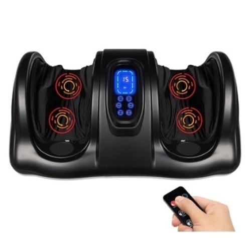 Therapeutic Foot Massager w/ High Intensity Rollers, Remote, 3 Modes, Black - Lot 399