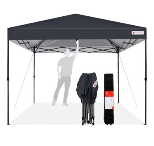 One-Person Setup Instant Pop Up Canopy w/ Wheeled Bag,10x10ft, Gray - Lot 404