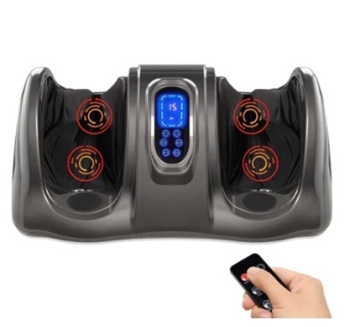Therapeutic Foot Massager w/ High Intensity Rollers, Remote, 3 Modes, Gray - Lot 402