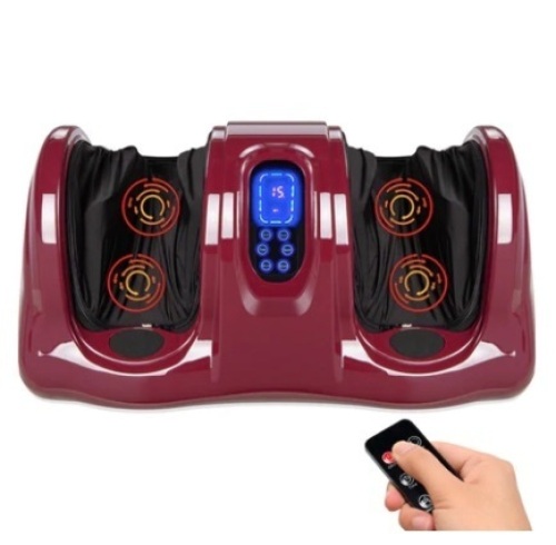 Therapeutic Foot Massager w/ High Intensity Rollers, Remote, 3 Modes, Burgundy - Lot 406