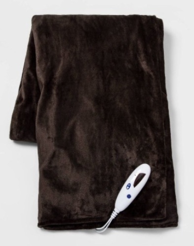 Threshold 50"x60" Electric Microplush Reversible Throw Blanket, Dark Brown - Lot 412