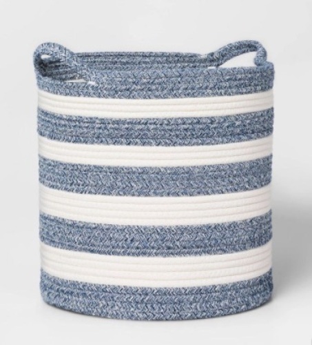 Pillowfort Coiled Rope Stripe Basket, Blue - Lot 422