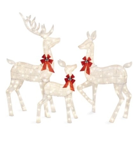 3-Piece Lighted Christmas Deer Set Outdoor Decor w/ LED Lights, White - Lot 430