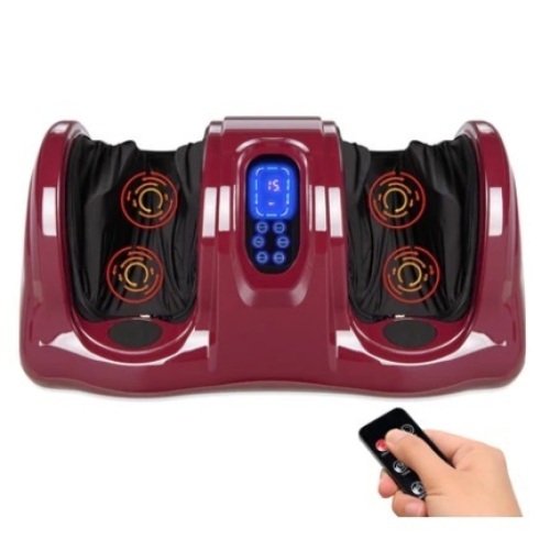 Therapeutic Foot Massager w/ High Intensity Rollers, Remote & 3 Modes, Burgundy - Lot 440