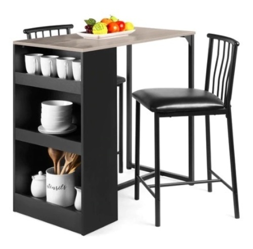 3-Piece Counter Height Kitchen Dining Table Set w/ Storage Shelves, Gray - Lot 465