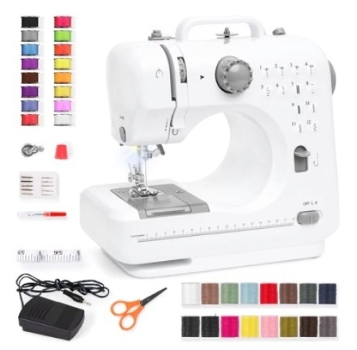 6V Portable Foot Pedal Sewing Machine w/ 12 Stitch Patterns, Gray - Lot 474