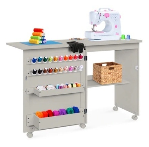 Folding Sewing Table Multipurpose Craft Station & Side Table w/ Wheels - Lot 678