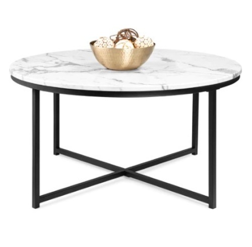 Round Coffee Table w/ Faux Marble Top - Lot 690