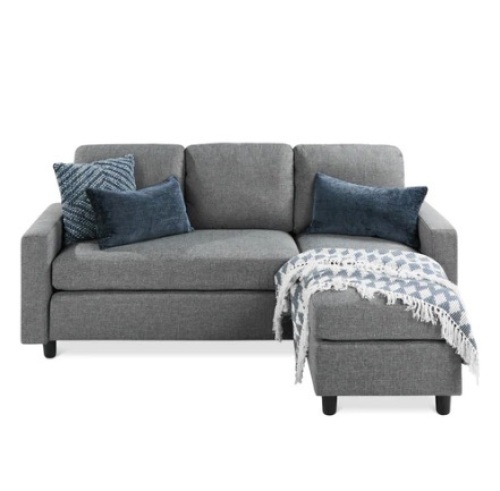 Linen Sectional Sofa Couch w/ Chaise Lounge - Lot 712