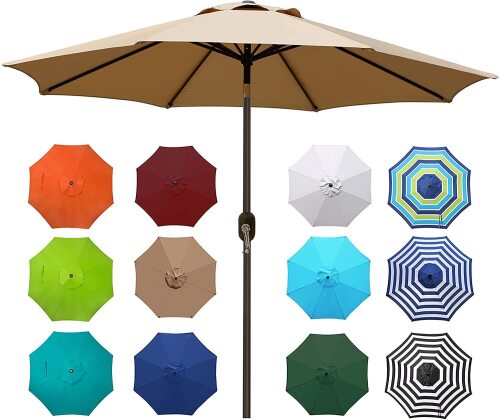 Outdoor Market Patio Umbrella with Push Button Tilt and Crank, 8 Ribs - Lot 3807
