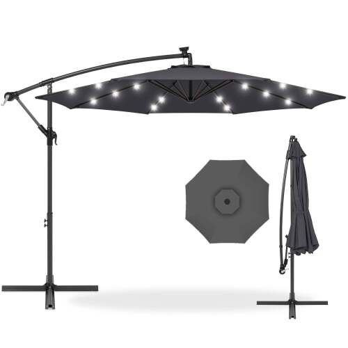 Solar LED Offset Hanging Patio Umbrella w/ Crank Tilt Adjustment - 10ft - Lot 3880