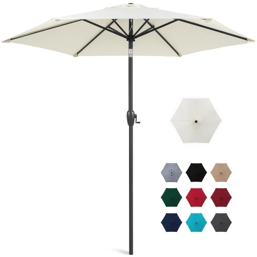 Outdoor Market Patio Umbrella w/ Push Button Tilt, Crank Lift - 7.5ft - Lot 3938