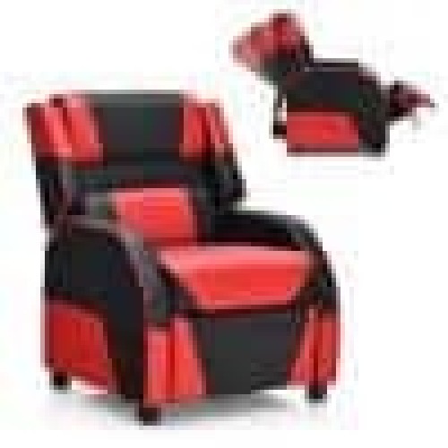 Red Faux Leather Upholstery Kids Recliner Gaming Sofa w/Headrest & Footrest - Lot 4005