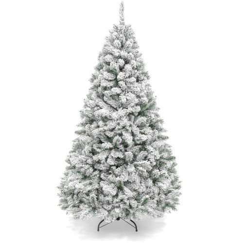 Premium Snow Flocked Artificial Pine Christmas Tree w/ Foldable Metal Base - 7.5ft - Lot 4015