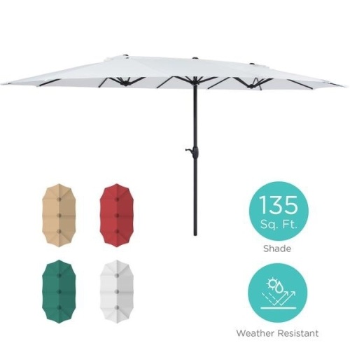 Rectangular Twin Market Patio Umbrella. New Blemish (has some scuffs on the fabric) - Lot 228