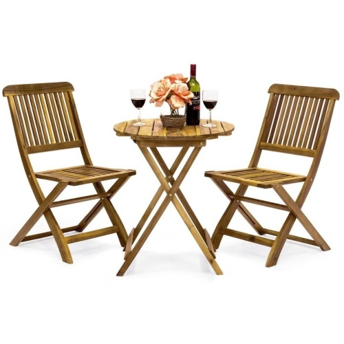 3-Piece Acacia Wood Bistro Set w/ Folding Table and Chairs. Appears New - Lot 236
