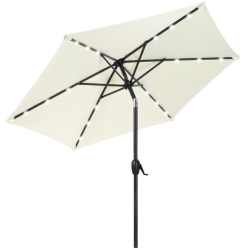 7.5ft Outdoor Solar Patio Umbrella w/ Push Button Tilt, Crank Lift. Appears New. E-Commerce Return - Lot 250