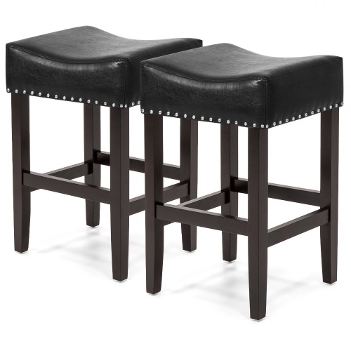 Set of 2 Backless Faux Leather Upholstered 26in Counter Stools w/ Silver Nailhead Trim - Black. Appears New - Lot 252