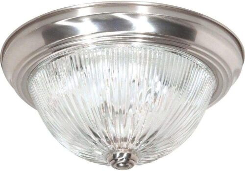 Lot of (2) Nuvo Lighting 15" Flush Mount, Brushed Nickel Finish with Clear Ribbed Glass - Appear New - Lot 311