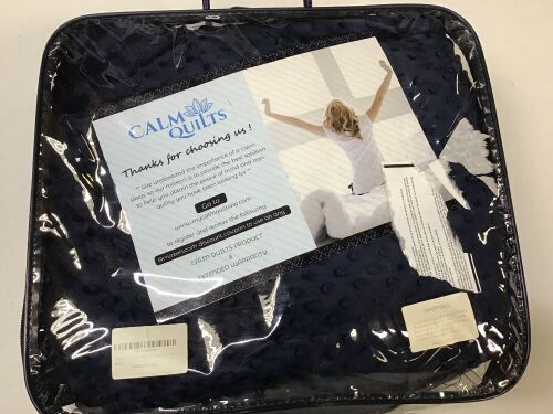 Calm Quilts Weighted Blanket, 15Lb, 48" x 72", Navy Blue Minky Cover - Appears New - Lot 431