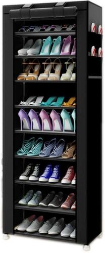 TXT&BAZ 27-Pairs Portable Shoe Rack with Nonwoven Fabric Cover, 10 Tiers, Black - Appears New - Lot 439