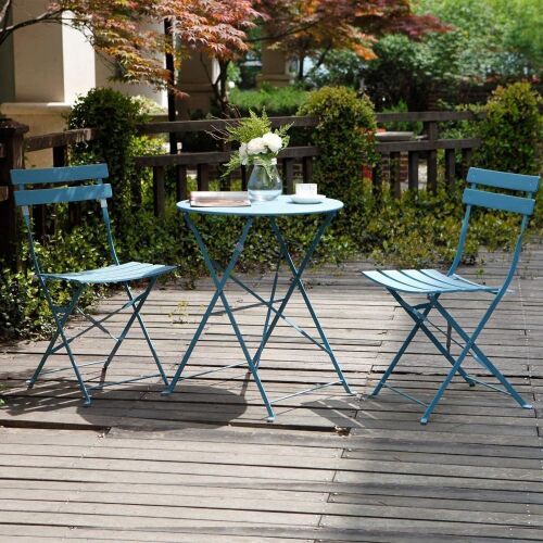 3 Piece Outdoor Metal Patio Bistro Set, Blue - Appears New - Lot 443