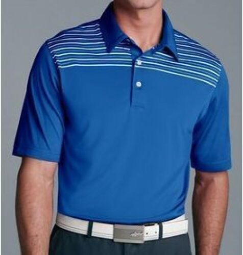 Case of Greg Norman Men's Short Sleeve Play Dry Engineered Stripe Polos, Cobalt, XL, 30 Count - NEW - Lot 474