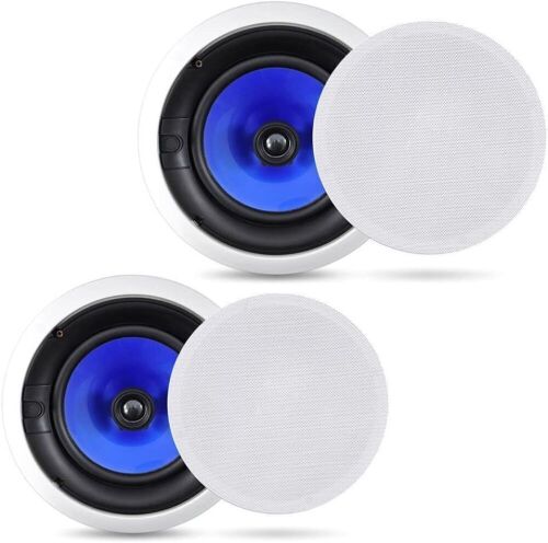 Pyle Dual 8" 300W Ceiling/Wall Mount Speakers, White, One Speaker has Broken Mounts (See Pics) - Appears New with Damage - Lot 496
