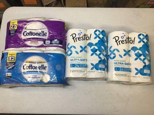 Lot of (2) Presto! 6 Roll Ultra-Soft Toilet Paper & (2) Cottonelle 6 Roll Toilet Paper - NEW - Lot 500