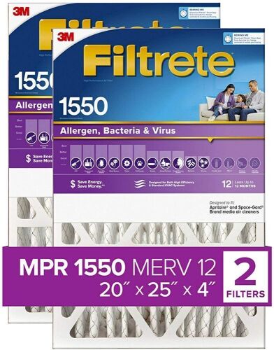 Lot of (2) Filtrete Deep Pleat AC Furnace Air Filters, 20" x 25" x 4" - NEW - Lot 501
