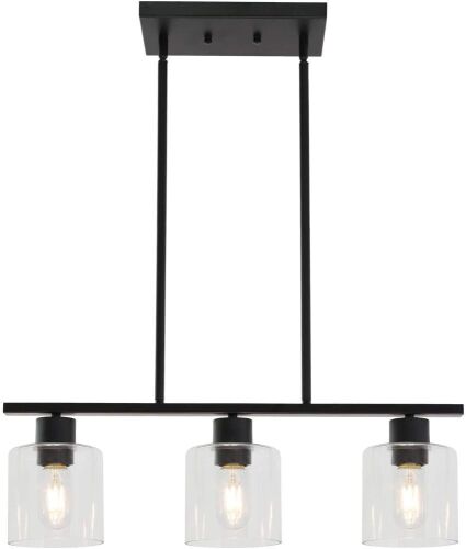 Eluze 3-Light Mini-Pendant Lighting, Black Finish with Clear Seedy Glass Shades - Appears New - Lot 512