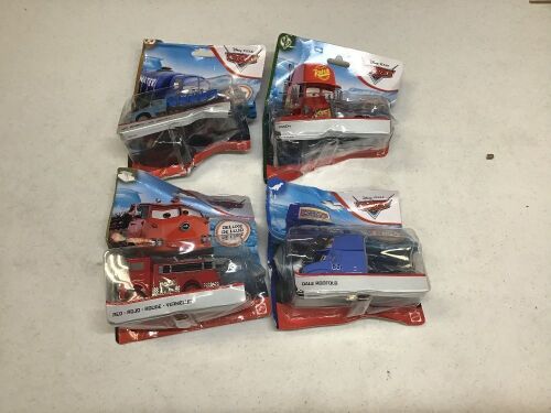 Mattel Disney Pixar Cars Diecast Vehicles, Set of 4 - Appear New in Damaged Packaging - Lot 542