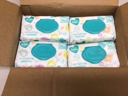 Case of Pampers Sensitive Wipes. 8 Pop-Top Packs and 4 Refill Packs of 72 Wipes Each. 864 Total Wipes - Lot 596