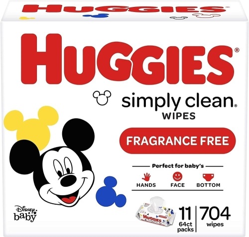 Huggies Simply Clean Unscented Baby Wipes, 11 Flip-Top Packs (704 Wipes Total) - Lot 601