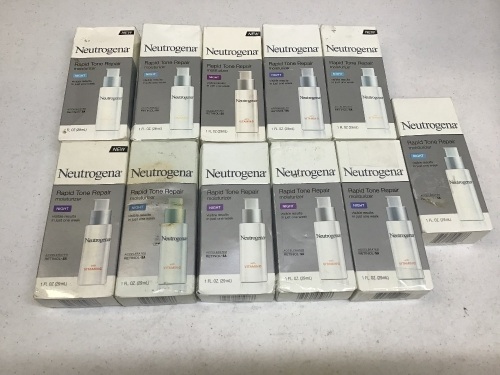 Lot of (11) New Neutrogena Rapid Tone Repair Night Cream with Retinol, Vitamin C and Hyaluronic Acid. 1 oz Bottles - Lot 614