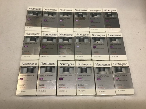 Lot of (18) New Bottles of Neutrogena Rapid Tone Repair Night Cream with Retinol, Vitamin C and Hyaluronic Acid. 1 oz Bottles - Lot 615