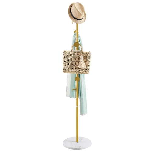 Mr Ironstone Freestanding Metal Coat Rack with Marble Base and 8 Hooks, Gold, 66.9" Tall - Appears New  - Lot 3278