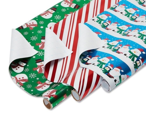Lot of (5) Christmas Foil Wrapping Paper with Gridlines, 3-Roll Packs, 30", 90 Total Sq Ft - NEW  - Lot 3297