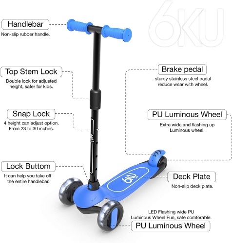 6KU 3 Wheels Kick Scooter with Adjustable Height and LED Flashing Wheels. NEW - Lot 107