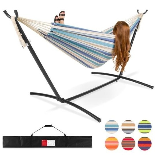 2-Person Brazilian-Style Double Hammock w/ Carrying Bag and Steel Stand. Appears New - Lot 151