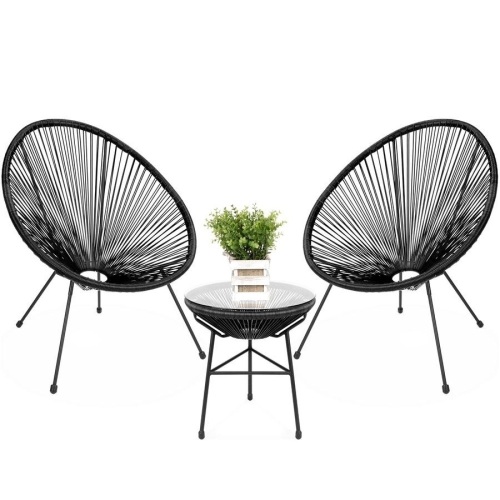 3-Piece All-Weather Patio Acapulco Bistro Set w/ Rope, Glass Top Table. Appears New - Lot 157
