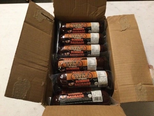 Case of (12) Tubes of Troyer Onion & Garlic Pit-Smoked Summer Sausage. 9 lbs total. In-Date - Lot 163