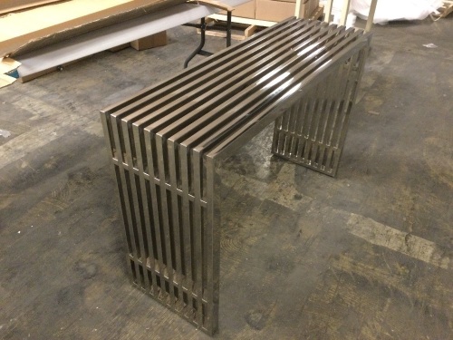 Modway Silver Gridiron Console Table. New with Damage on one side. SEE PICTURES. One leg is bent - Lot 166